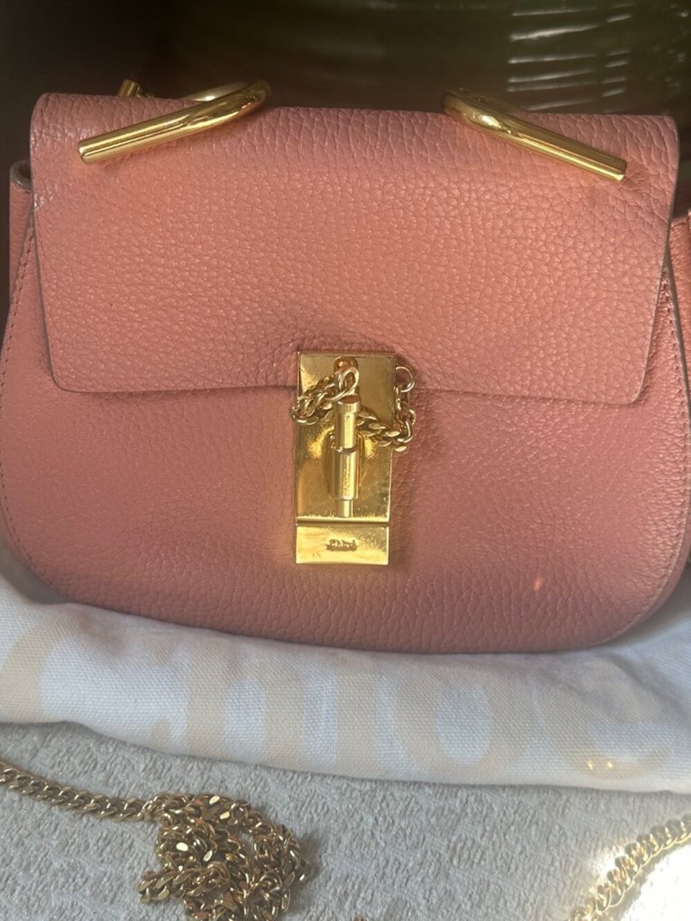 Chloé Drew Pink Leather Gold Chain Crossbody Bag